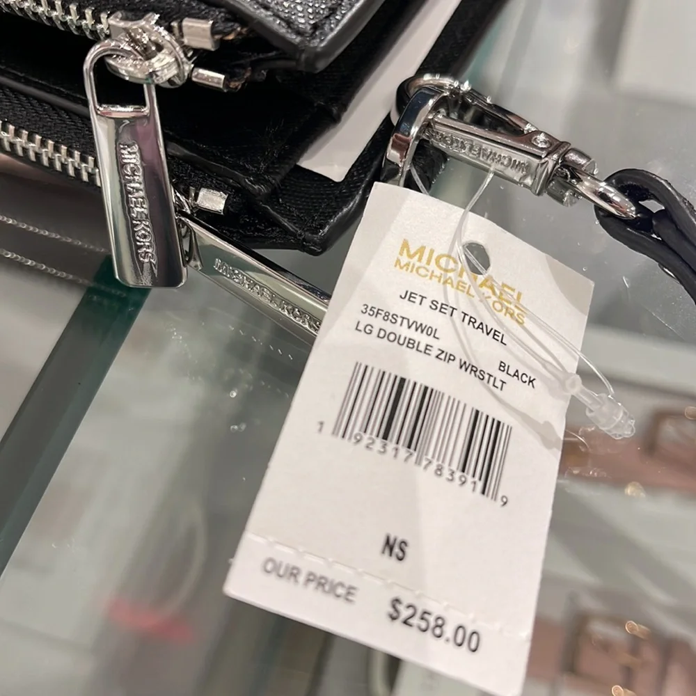 MICHAEL KORS LARGE DOUBLE ZIP WRISTLET WALLET PHONE CASE CLUTCH  Black